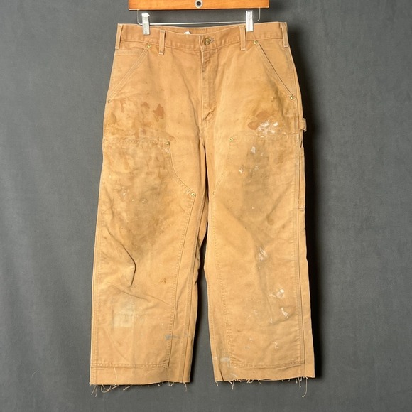 Carhartt Other - Vtg Carhartt B01 BRN Double Knee Cut Hem Work Pants Mens 34x27 (Tag 34x36) USA